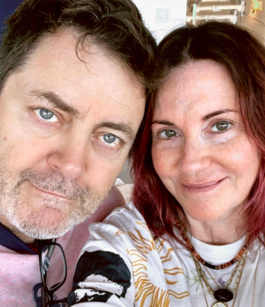 nick offerman with his wife
